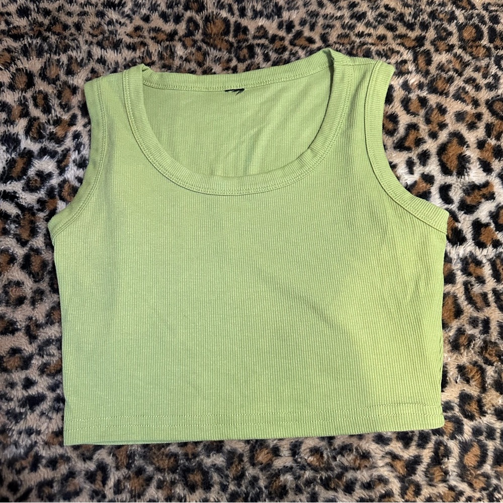 Green Sleeveless Ribbed Women's Top